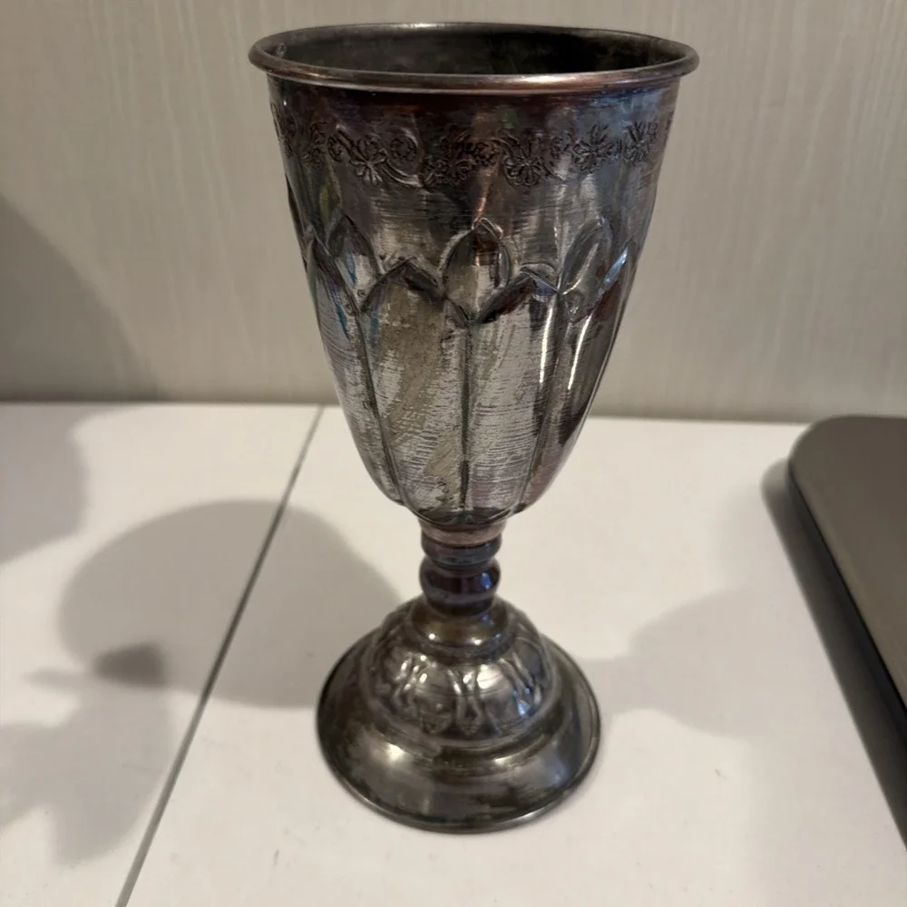 Vtg Tin Washed Copper? Chalice Goblet Vase Marked GS‎ Made In Egypt  10